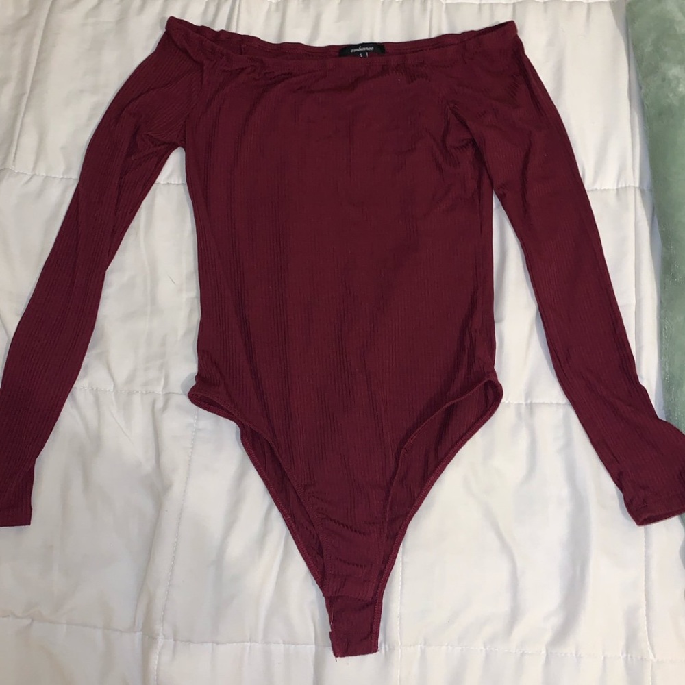 Cute Ambiance Off the Shoulder Burgundy Body Suit